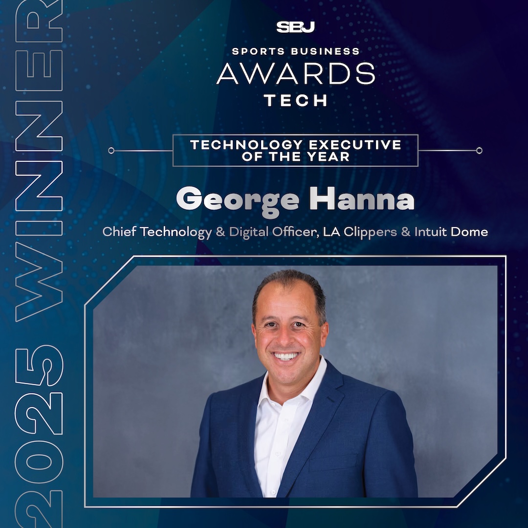 SBJ's tweet image. Tech Executive of The Year: 𝐆𝐞𝐨𝐫𝐠𝐞 𝐇𝐚𝐧𝐧𝐚, 𝐋𝐀 𝐂𝐥𝐢𝐩𝐩𝐞𝐫𝐬 &amp;amp; 𝐈𝐧𝐭𝐮𝐢𝐭 𝐃𝐨𝐦𝐞

Helping spearhead the $2B Intuit Dome’s data tools and features like its 233M-LED Halo Board, facial recognition and smart armrests, Clippers’ CTO George Hanna is leading the…