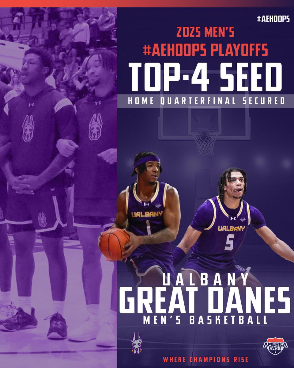 For the first time since 2018 <a href="/UAlbanyMBB/">UAlbany Basketball</a> has earned a top-4 seed in the upcoming <a href="/jerseymikes/">Jersey Mike's Subs</a> #AEPLAYOFFS and a home quarterfinal game!