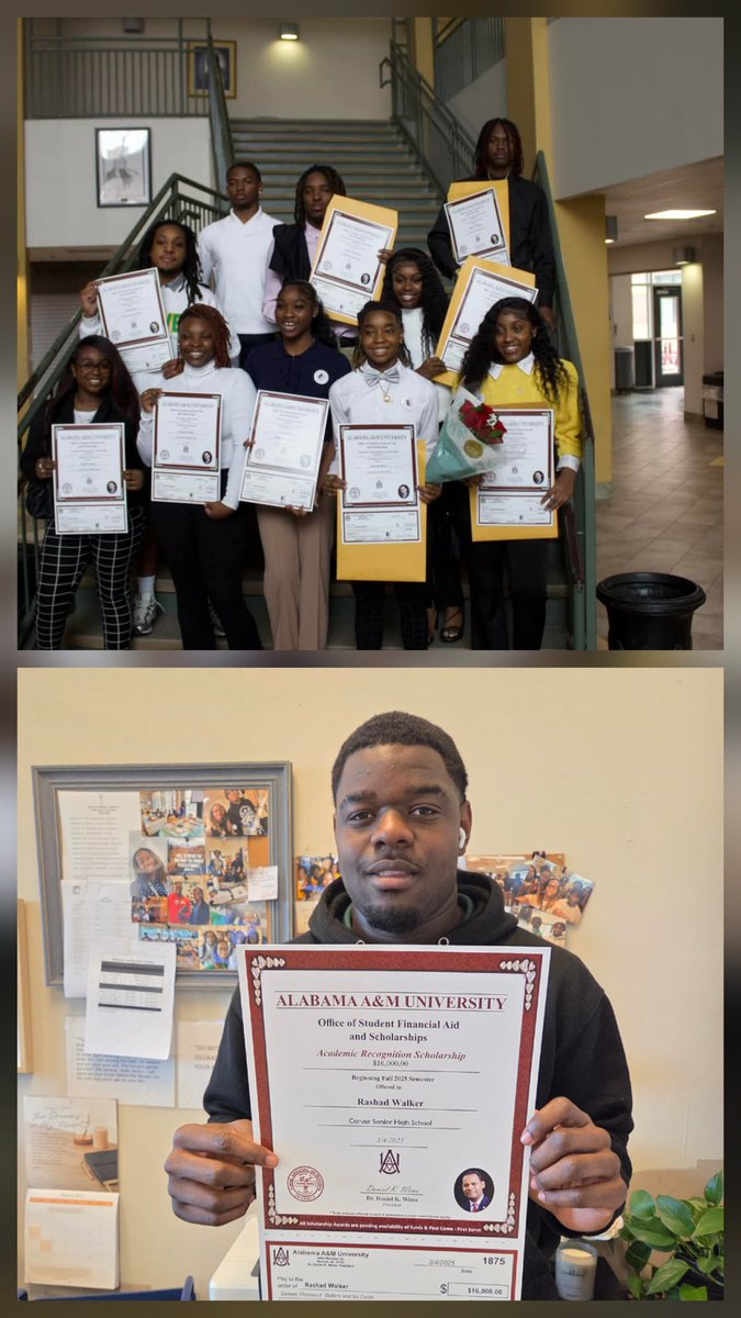 Rockette-Rogers (@rockette_rogers) on Twitter photo Congratulations to all students who received scholarships from Alabama A&M University on today. Super proud of the football players, true student-athletes!
<a href="/Carver_FB/">Carver High School Football</a> Congratulations to all students who received scholarships from Alabama A&M University on today. Super proud of the football players, true student-athletes!
<a href="/Carver_FB/">Carver High School Football</a>