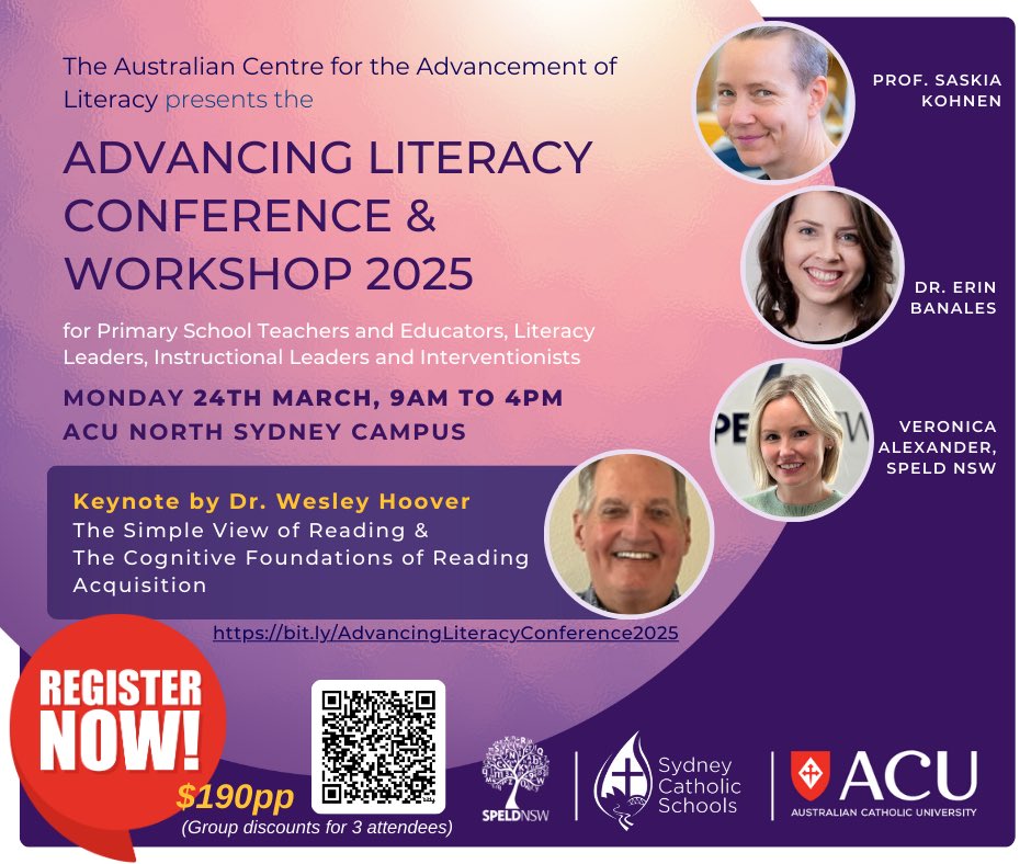 Adv_Literacy's tweet image. Calling all primary school teachers, #literacy leaders, &amp;amp; interventionists around Sydney: join our workshop w/experts from the @Aus_Literacy Clinic &amp;amp; @SpeldNSW on March 24th! 🗣️🗣️🗣️

Check the discounts &amp;amp; book your tickets here: tinyurl.com/yc6urkfk