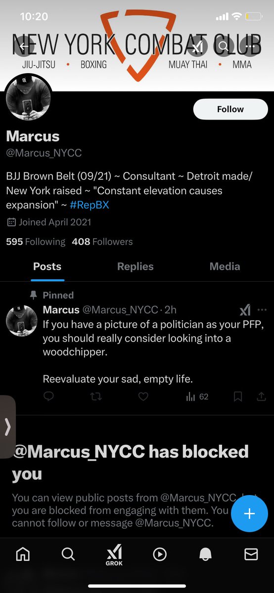 skepticalbots's tweet photo. Another one bites the dust. Blocked me after roasting him and his little TDS BJ Belt 😂 https://t.co/5u6duJ0ZFr