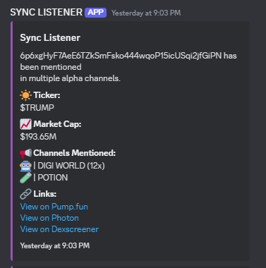 TheSyncAI's tweet photo. Our tool casually spotted $TRUMP at 200M, probably nothing. 🤷‍♂️ https://t.co/M0T7dNSc7B