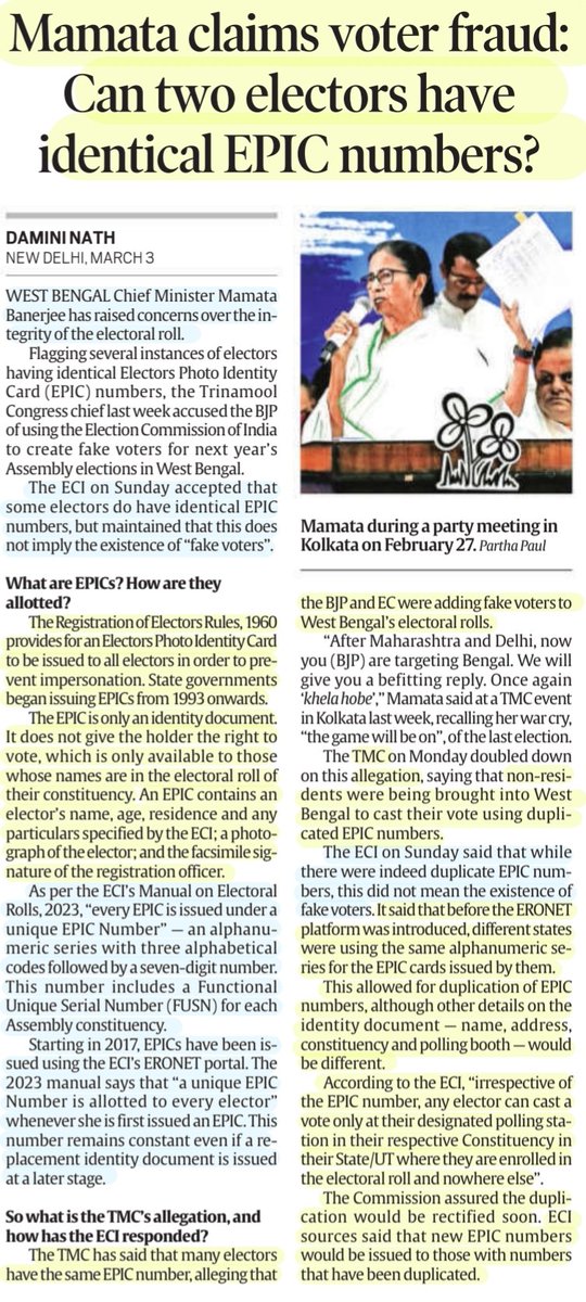 imRavikantYadav's tweet photo. 'Mamta claims voter fraud: Can two electors have identical EPIC numbers?'
:Explained by Ms Damini Nath
@DaminiNath
#VoterFraud #EPIC #VoterID #ElectoralRoll #FakeVoters
#WestBengal #MamataBanerjee
#electioncommission #ERONET #Elections
#UPSC
Source:IE https://t.co/RszSqa37oI