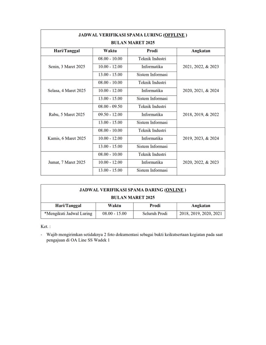 kuliah_ftiuajy's tweet image. #PENGUMUMAN : Jadwal Verifikasi SPAMA Luring bulan Maret 2025. Verifikasi dilaksanakan oleh SS WD 1 dan di Selasar FTI Lt 2. Untuk diperhatikan.
