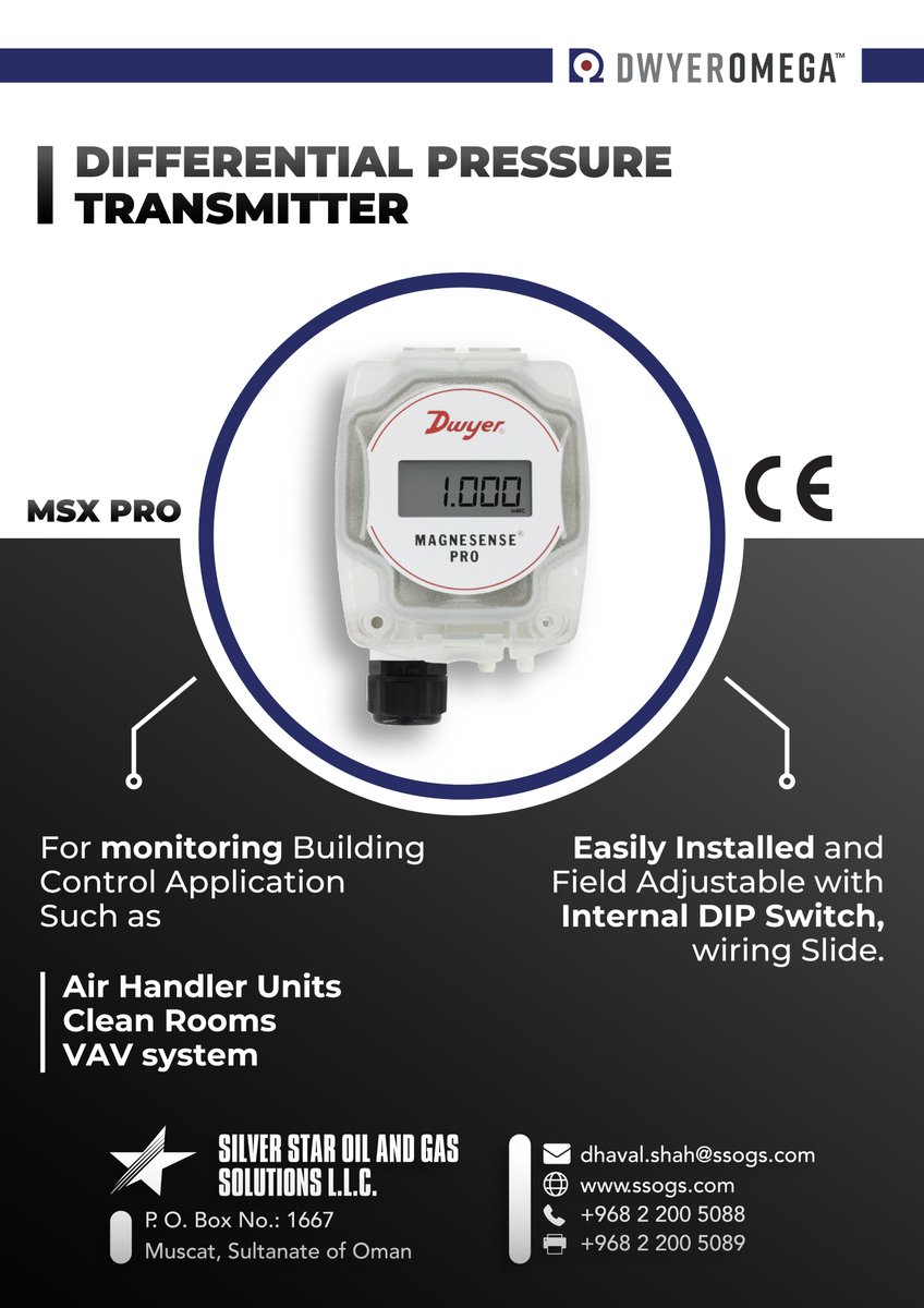 🚀 Precision. Versatility. Innovation.
<a href="/DwyerInstrument/">Dwyer Instruments</a>
Series MSX Pro Magnesense® #Differential #Pressure #Transmitter designed to meet the toughest industry standards with an innovative global product design.  
dhaval.shah@ssogs.com | +968 9649 3665
#Instrumentation #DwyerOmega
