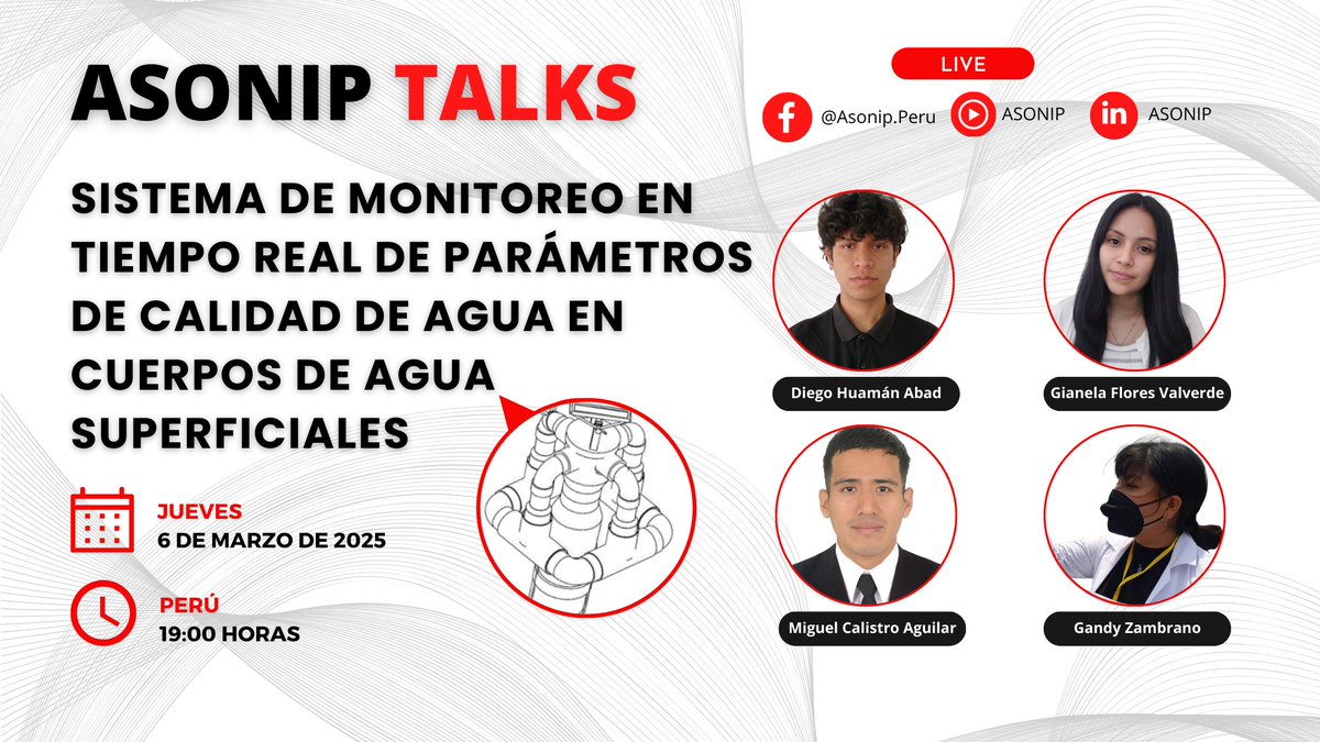 #ASONIPTalk: SISTEMA DE MOINITOREO EN TIEMPO REAL DE PARÁMETROS DE CALIDAD DE AGUA EN CUERPOS DE AGUA SUPERFICIALES #inventor 

📢🇵🇪 Diego Manuel Huamán Abad.
📢🇵🇪 Gianela Andrea Flores Valverde.
📢🇵🇪 Miguel Alexander Calistro.
📢🇵🇪 Gandy Zambrano.
Link: youtube.com/live/x-paQYrmF…