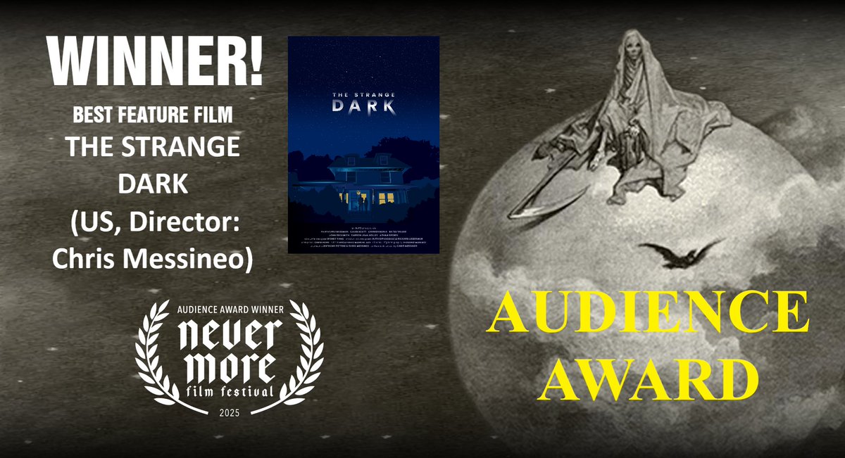 NevermoreFF's tweet image. WINNER! The Nevermore Film Festival announces that Chris Messineo’s THE STRANGE DARK wins the Audience Award for Best Feature.
Please congratulate Chris and the cast/crew in the comments below.
