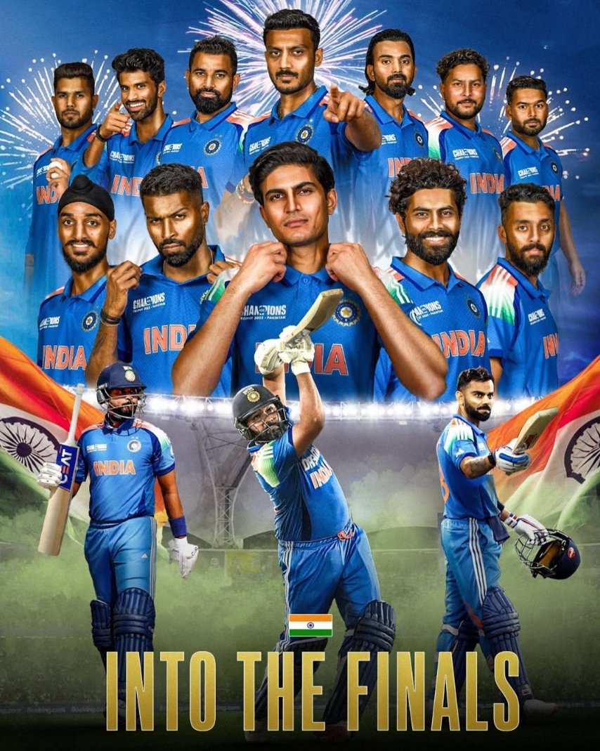 चैंपियंस ट्रॉफी के सेमीफाइनल में ऑस्ट्रेलिया को पराजित कर 140 करोड़ भारत वासियों को हर्षित और गर्वित करने वाली भारतीय क्रिकेट टीम को हार्दिक बधाई!

फाइनल मैच हेतु आप सभी को अग्रिम शुभकामनाएं!

जय हिंद 🇮🇳🔱