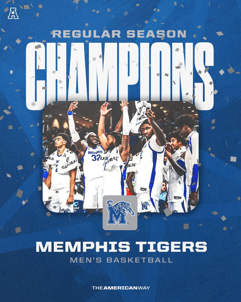 🏆 𝐑𝐞𝐠𝐮𝐥𝐚𝐫 𝐒𝐞𝐚𝐬𝐨𝐧 𝐂𝐡𝐚𝐦𝐩𝐢𝐨𝐧𝐬 🏆

The Memphis Tigers have clinched at least of share of the 2025 Men's Basketball Regular Season Title and the 𝗡𝗼. 𝟭 𝘀𝗲𝗲𝗱 at The American Basketball Championship🐅

#AmericanWay x #AmericanHoops