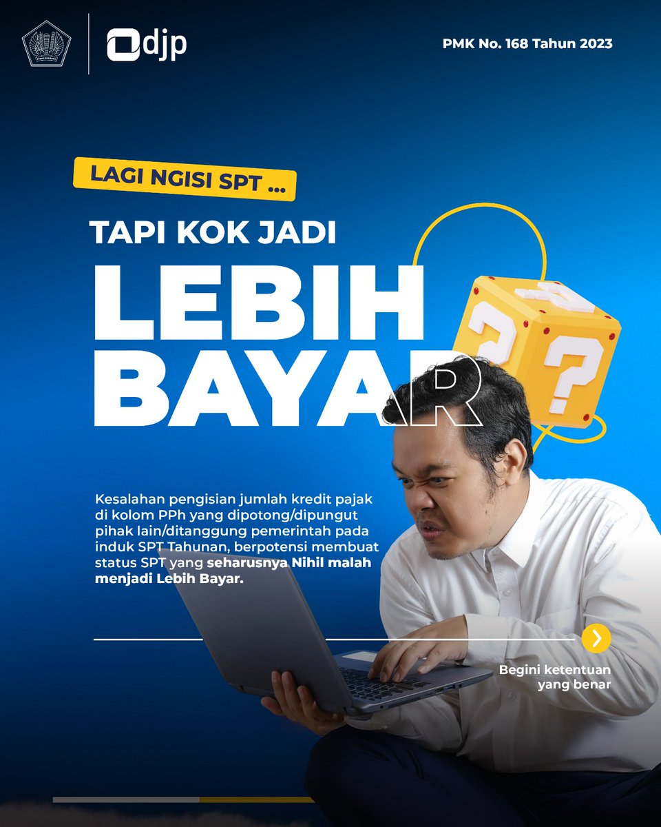 #KawanPajak, SPT Tahunan Lebih Bayar yang Seharusnya Nihil?

Jika SPT Tahunanmu menunjukkan status Lebih Bayar, padahal seharusnya Nihil karena TER, jangan khawatir!

Pastikan data yang diinput sudah sesuai, dan simak panduan solusinya di infografis berikut.

-Utas-