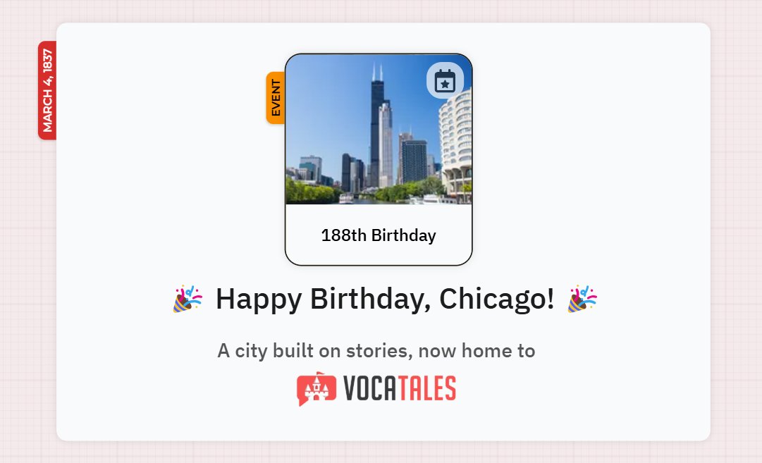 vocatales's tweet photo. VocaTales began in Chicago. As the city turns 188, we celebrate its rich history and stories while looking to the future.

Here's to Chicago, its stories, and the ones VocaTales will help bring to life here and beyond! 

#Chicago https://t.co/TdpP9PAAjm