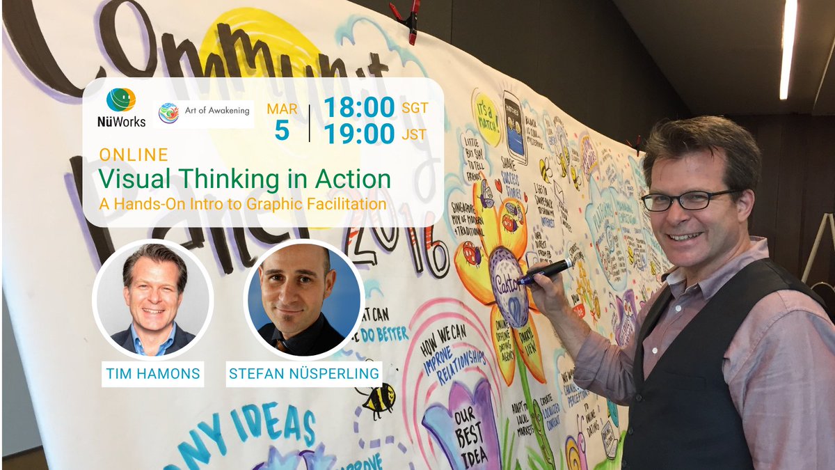🎨✨ 今日はTim Hammonsと一緒にグラフィック・ファシリテーション体験会！
シンプルなビジュアルでコミュニケーションが変わる！🖍️✨
通訳あり＆初心者OK！ぜひ参加してみて！👇

🗓 3月5日（水）19:00 JST
🔗 management30-nuworks.doorkeeper.jp/events/182153
