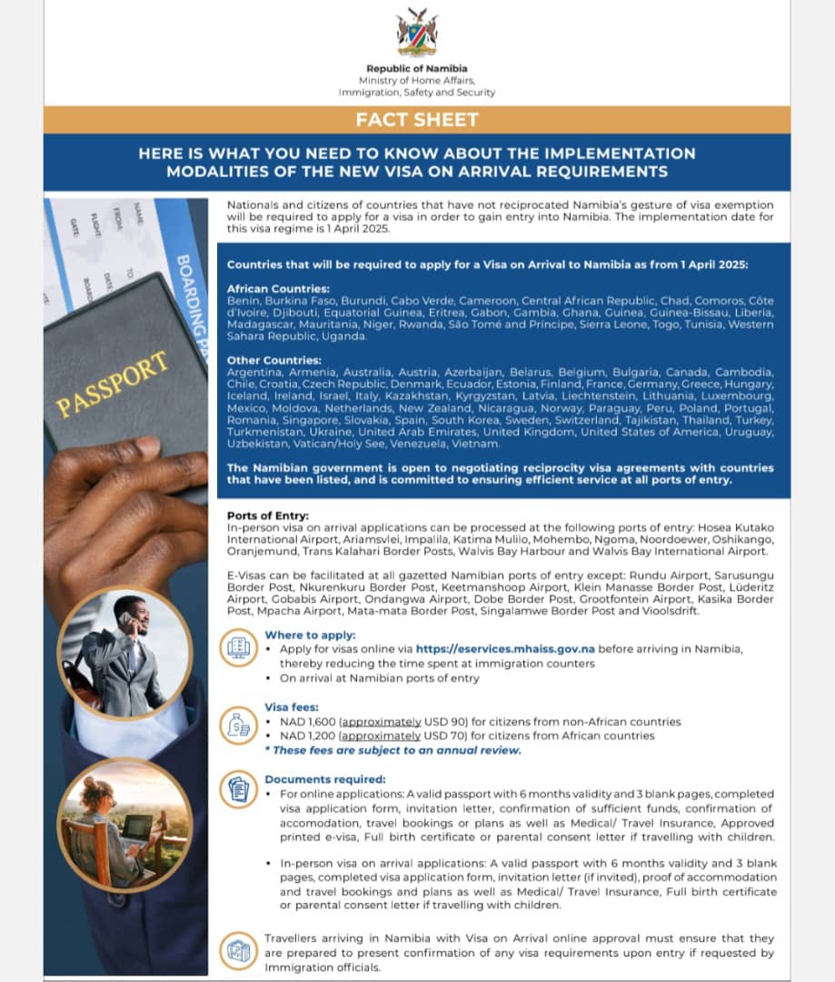 Augmayservices's tweet photo. Namibia introduces Visa-On Arrival for all Ghanaians Nationals starting 1 April 2025 #Itistimetotravel #Augmay https://t.co/qTP4UPrw3Q https://t.co/Y0FhBbmxar