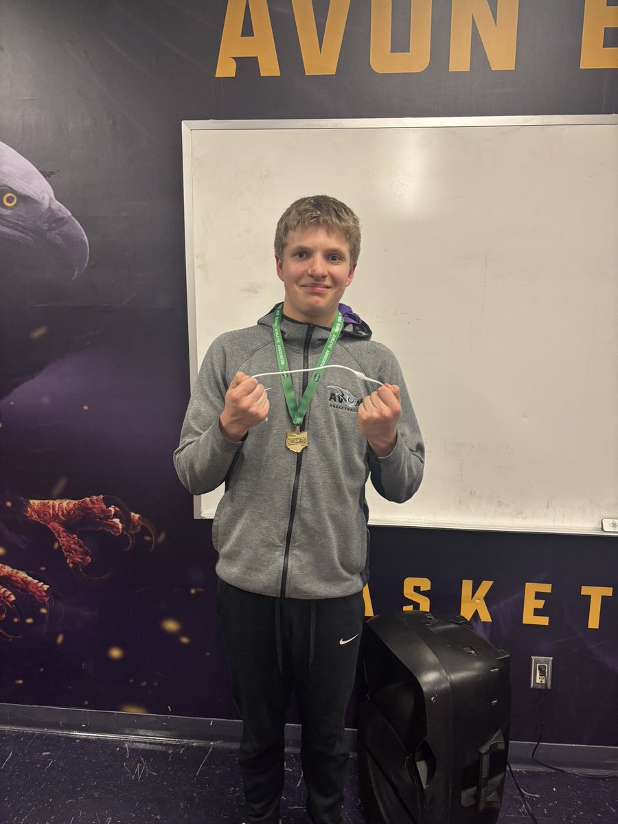 Luke has been our team manager for the past two seasons. He attends every practice and home games.  He doesn’t travel to away games, so didn’t get the chance to cut down the net.  We saved a piece and awarded him his medal!! <a href="/avoneagles/">avoneagles</a> <a href="/avonbasketball/">Avon Basketball</a> <a href="/AvonLocalSch/">Avon Local Schools</a>
