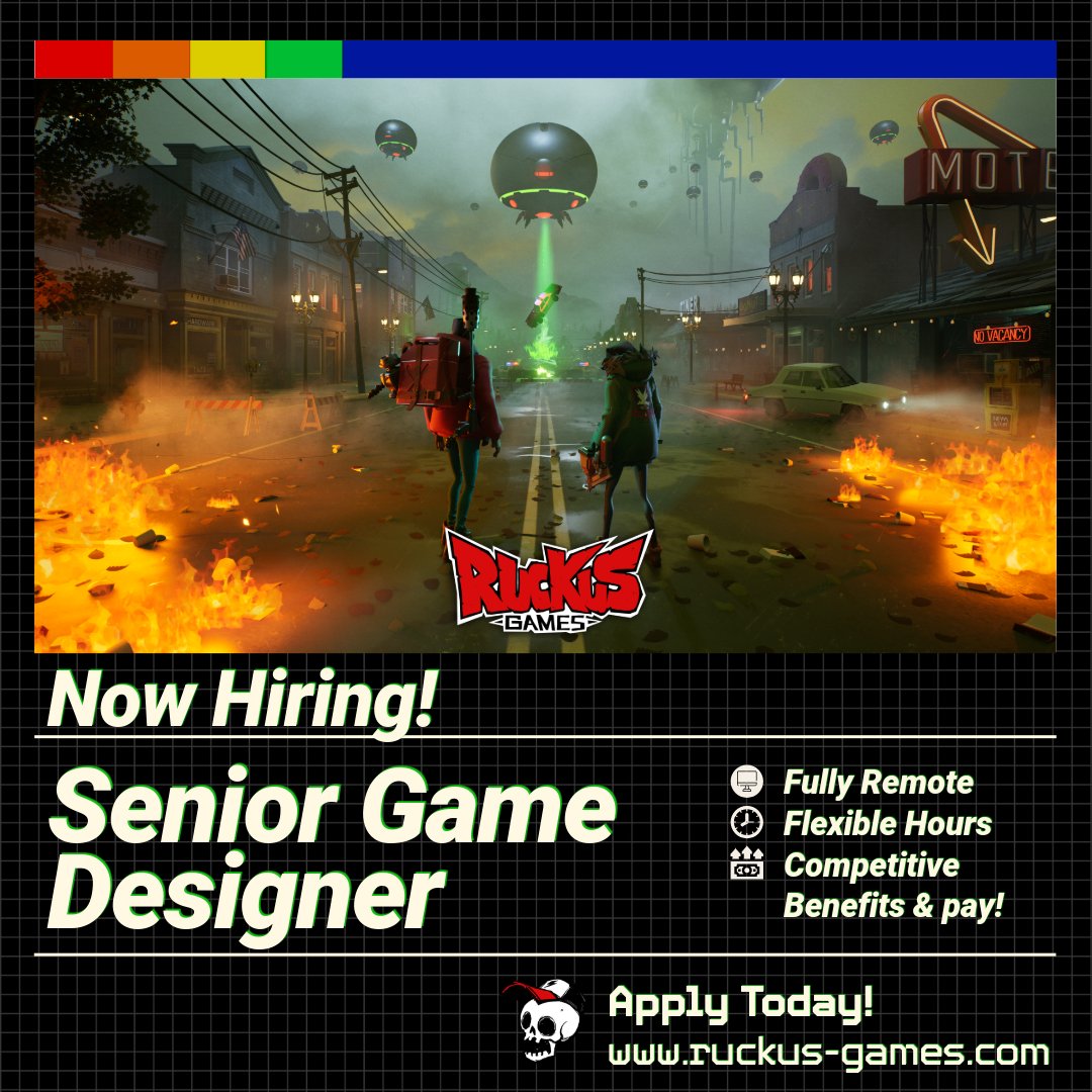 ruckus_games's tweet image. ⚠️ New #GameDevJob Alert!! ⚠️
Ruckus Games is hiring for a Senior Game Designer!
🏡 Fully Remote
🕑 Flexible Hours
💸 Competitive Benefits & Pay!
Apply here: bit.ly/3QKYWzM
#indiedev #indiedeveloper #indiegames #gamedev #gamedesign #remotejob