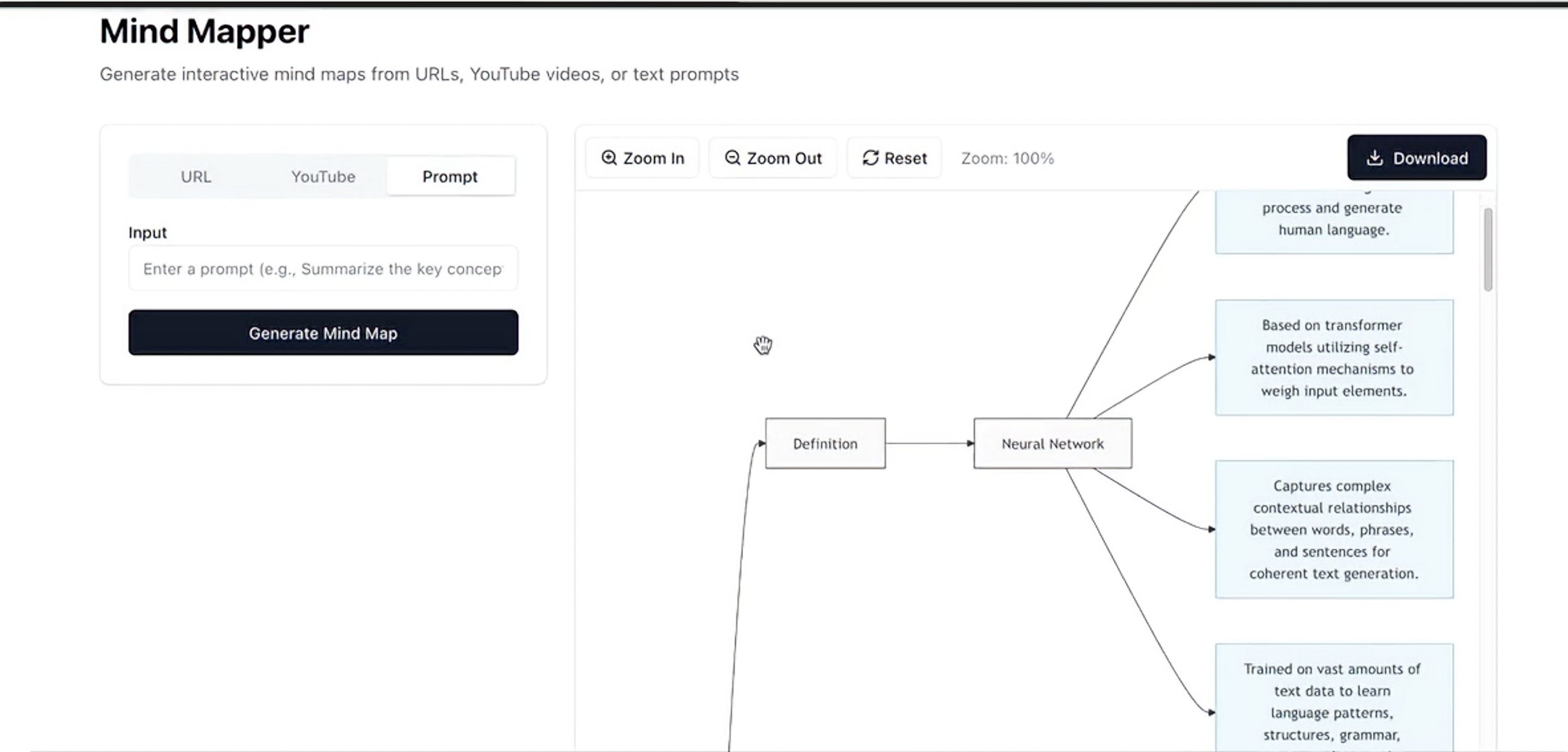 MindMapper: Herramienta de mapas mentales con IA que genera mapas mentales interactivos con solo un enlace
