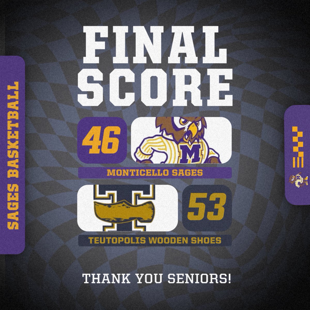 Final: Sages fall 53-46 in the semifinals
The Sages finished the season 18-14. Thank you to the seniors! It’s been a fun run! Thank you to the Cheer Squad and the Pep Club! Exciting run when many counted this group out. Proud of each of you! #GoSages