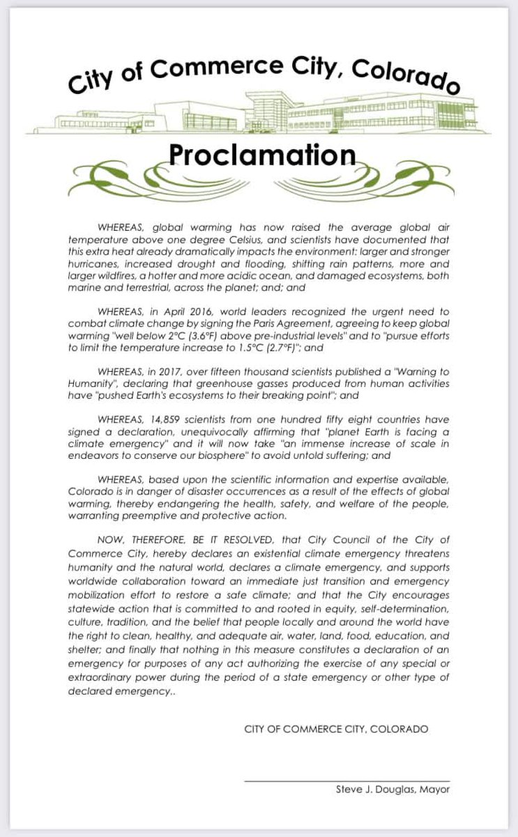 CleanAirMoms_CO's tweet image. Moms Clean Air Force - Colorado applauds Climate leader Mayor Steve Douglas for signing City of Commerce City&apos;s Climate Emergency Proclamation recognition of global warming. 🌎❤️‍🔥⬇️ #BlackHistoryMonth #ClimateProgress