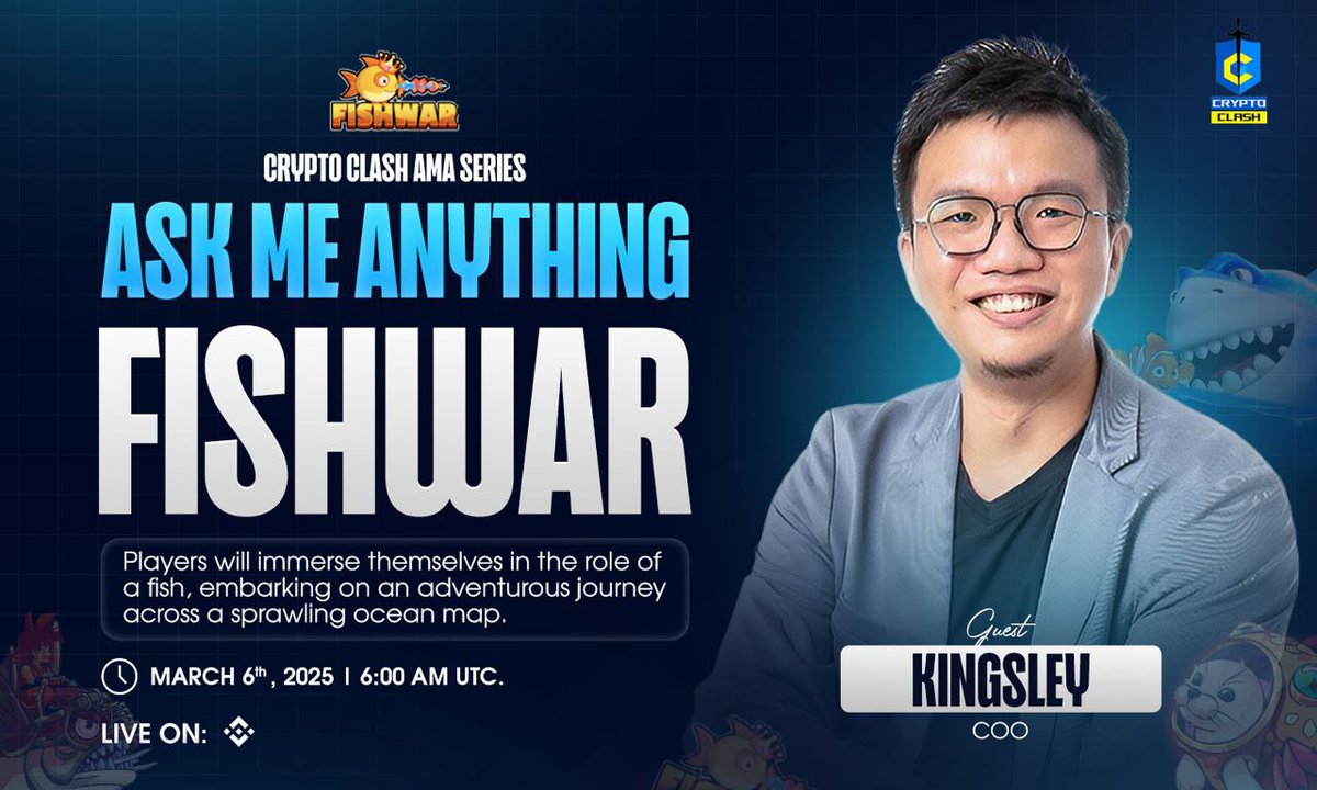 FishWarOfficial's tweet image. 🎙 FishWar x Binance Live AMA – March 6! 

Let's ask FishWar anything! Join us on March 6th at 6 AM UTC for insights, updates, and $FISHW rewards! 

💰 Reward Pool: $150 in $FISHW (5 Winners!)

Date: March 6, 2025
Time: 6 AM UTC
Venue: binance.com/en/live/video?…

🎙 Speaker:…