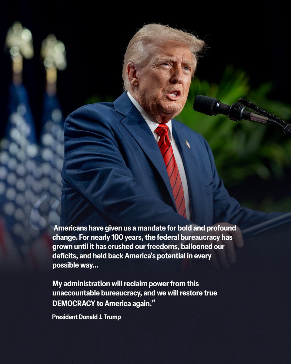 The White House (@whitehouse) on Twitter photo 🇺🇸 "My administration will reclaim power from this unaccountable bureaucracy, and we will restore true DEMOCRACY to America again.’’ - <a href="/POTUS/">President Donald J. Trump</a> 🇺🇸 "My administration will reclaim power from this unaccountable bureaucracy, and we will restore true DEMOCRACY to America again.’’ - <a href="/POTUS/">President Donald J. Trump</a>