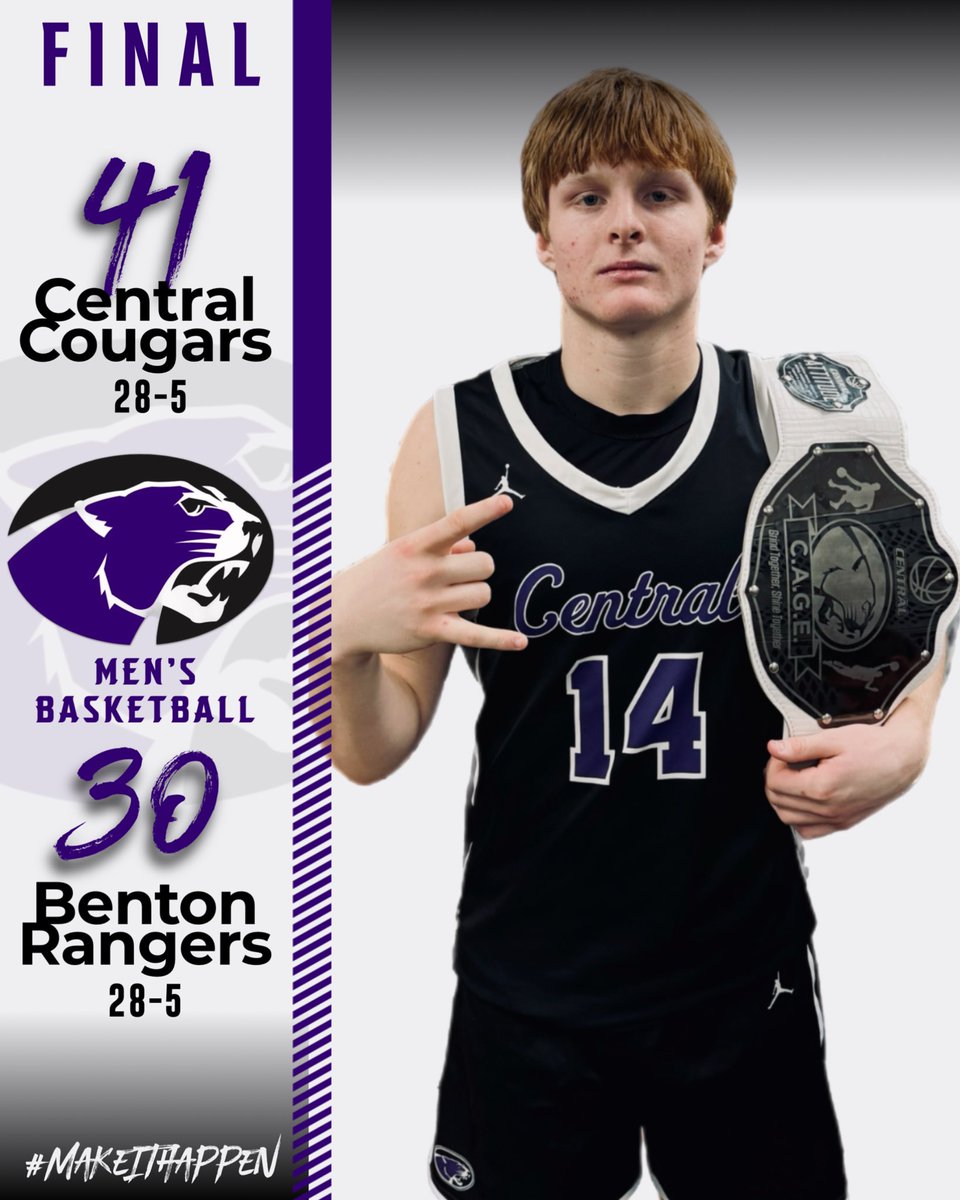 Cougs get a 41-30 win over the Benton Rangers in the IHSA 2A Carterville Sectional.  
<a href="/BWieter/">Bryce Wieter</a> earns the C.A.G.E Belt with 10 points, 5 rebs, and a dime!
<a href="/RakersKaden/">Kaden Rakers</a> w/ 17 pts, 5 rebs, 2 stls.
<a href="/griffenbecker/">Griffen Becker</a> w/ 9 pts, 9 rebs, 2 dimes.
