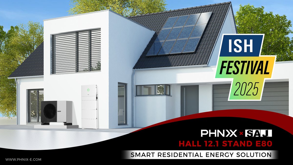PHNIXEN's tweet image. PHNIX, in collaboration with SAJ, is set to unveil a groundbreaking Smart Residential Energy System for the first time at ISH Frankfurt 2025—the world’s leading trade fair for HVAC + Water. ✨Welcome to join us.
📅March 17-21, 2025
📍Hall 12.1, Stand E80
#heatpump #ISH25