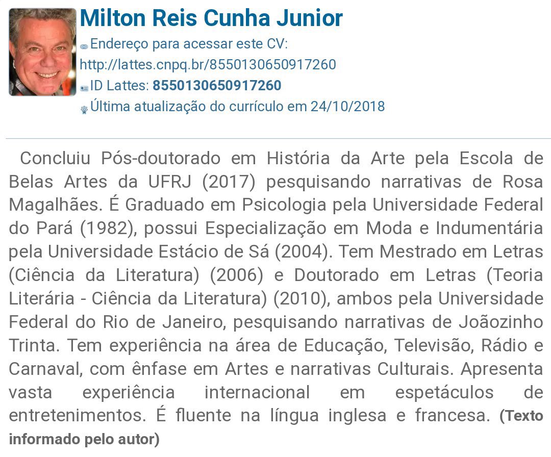 pegoncalves's tweet image. As pessoas olham pro Milton Cunha e veem o personagem, muitas vezes caricato.
Na realidade o cara é um MONSTRO! 
O maior que nós temos. O MAIOR 
O mestre do carnaval
Olhem esse currículo