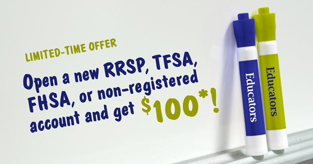 OFFER EXTENDED! Speak with an <a href="/EducatorsFG/">Educators Financial Group</a> financial advisor to learn more and start on your path to reaching your financial goals. For a limited time, get $100 when you open and invest in a new RRSP, TFSA, FHSA, or non-registered account*: bit.ly/3D7kKT1. #EFGtips