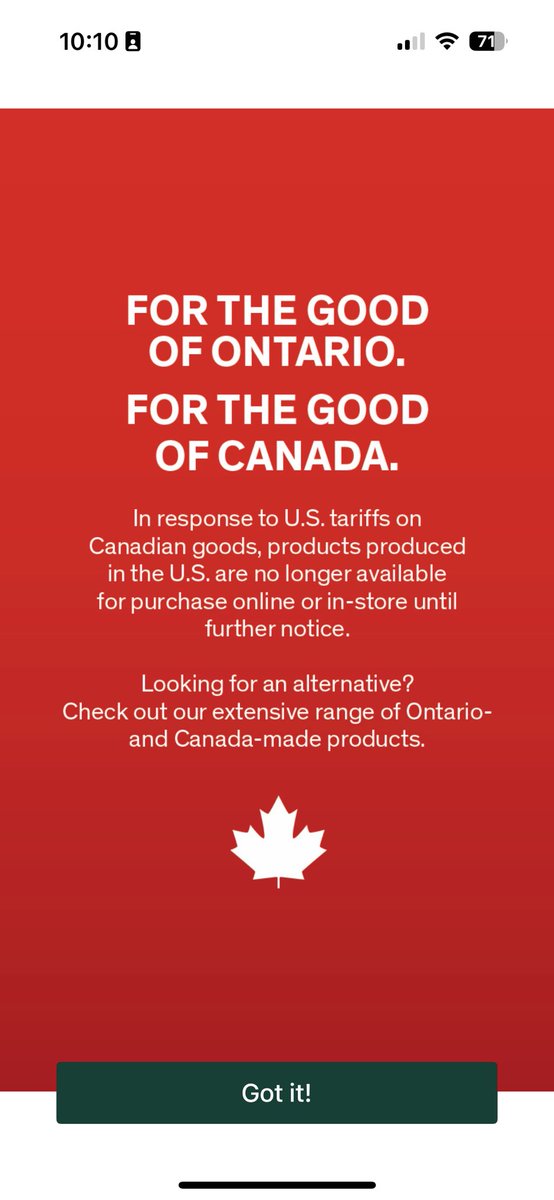 The ⁦<a href="/LCBO/">LCBO</a>⁩, one of the world’s largest purchasers of American spirits, wine and beer, with a new message in its website after thousands of U.S. products from 35 states were removed from Ontario liquor stores today. 
#onpoli