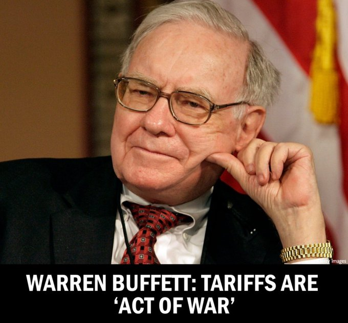 WallStreetMav's tweet photo. Billionaire investor Warren Buffett called tariffs "an act of war, to some degree" when asked about President Donald Trump's plans for goods from other countries. https://t.co/gTiuPdxKhe