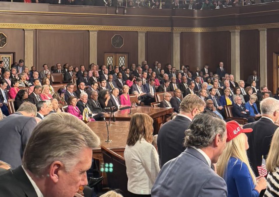bennyjohnson's tweet image. Democrats REMAIN SEATED while President Trump honors Laken Riley. 

Absolutely sickening people.