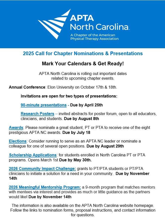 🗓️ Save these dates and get involved with our chapter- see our website for more information:
aptanc.org