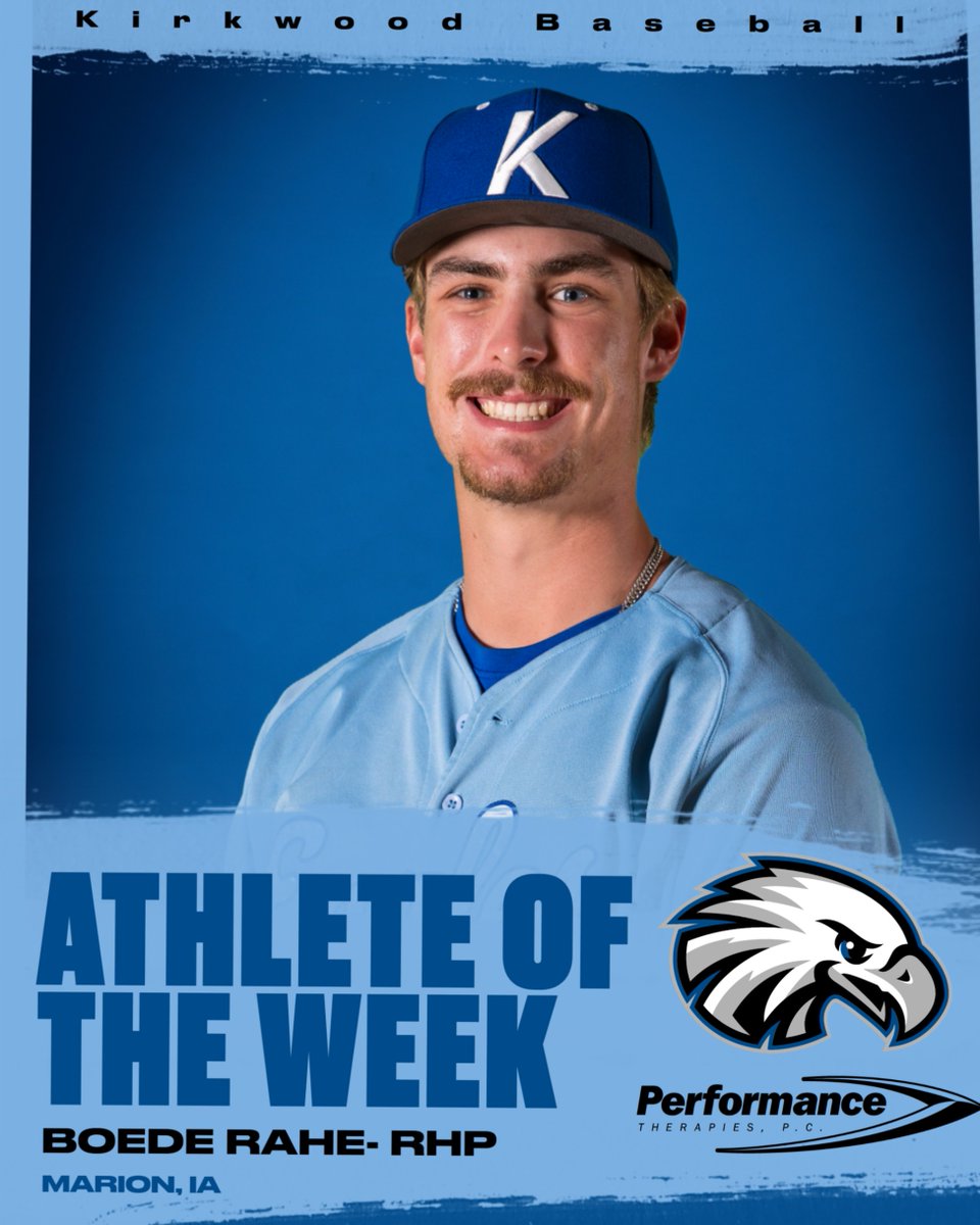 ＢＡＳＥＢＡＬＬ

Congratulations to Boede Rahe on winning ICCAC player of the week honors for the second straight week! Last week against No. 4 Heartland, Boede threw a CG shutout (6 innings) with 10 strikeouts, allowing only 2 hits and 2 walks.

#GoEagles
<a href="/KCC_BSB/">Kirkwood Baseball</a>