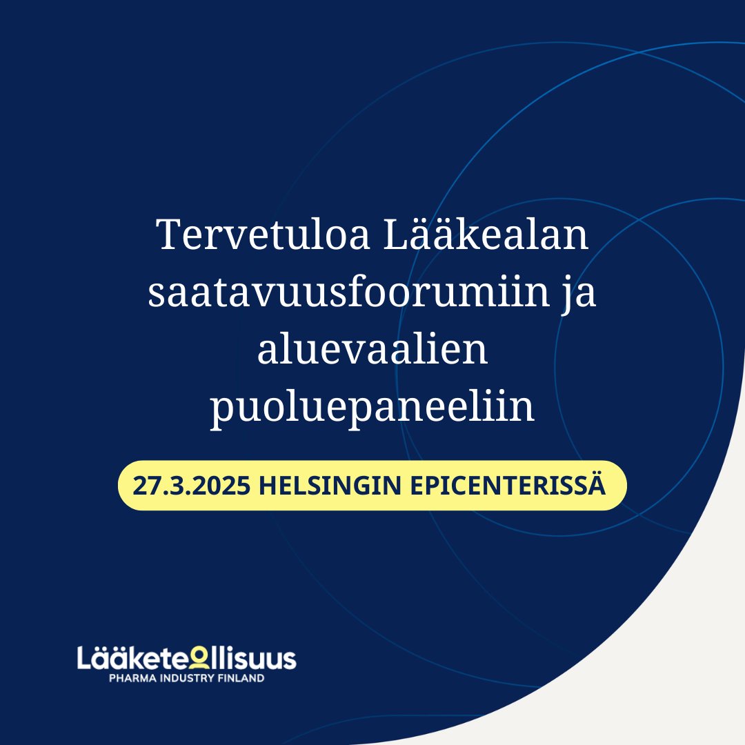 Lääkealan #saatavuusfoorumi &amp; aluevaalien puoluepaneeli järjestetään 27.3. Helsingissä!

🔹 Miten hyvinvointialueiden tutkimusten määrää voidaan kasvattaa?
 🔹Miten etenemme kohti vaikuttavuusperusteista terveydenhuoltoa?
 🔹Miten julkinen ja yksityinen sektori voivat yhdessä