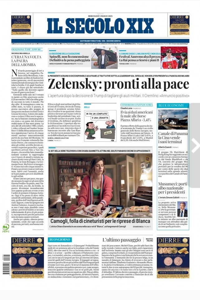 Buongiorno, la prima pagina di oggi, mercoledì #5marzo 
shop.ilsecoloxix.it/abbonati/all/a…