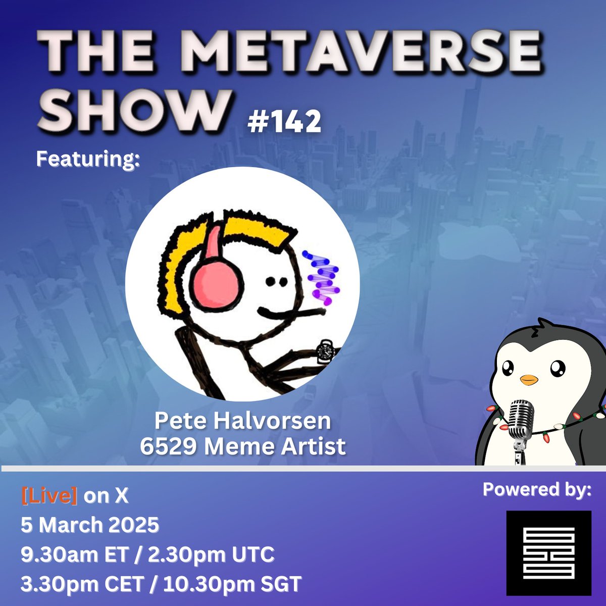 DarrenSRS (@darrensrs) on Twitter photo Today's featured 6529 Meme Card creator <a href="/petehalvorsen/">Pete Halvorsen</a> joins us on Ep.142 of The Metaverse Show!
We'll discuss art and photography nfts, his meme card dropping today and more. Join us later at 2.30pm UTC for the livestream! Today's featured 6529 Meme Card creator <a href="/petehalvorsen/">Pete Halvorsen</a> joins us on Ep.142 of The Metaverse Show!
We'll discuss art and photography nfts, his meme card dropping today and more. Join us later at 2.30pm UTC for the livestream!