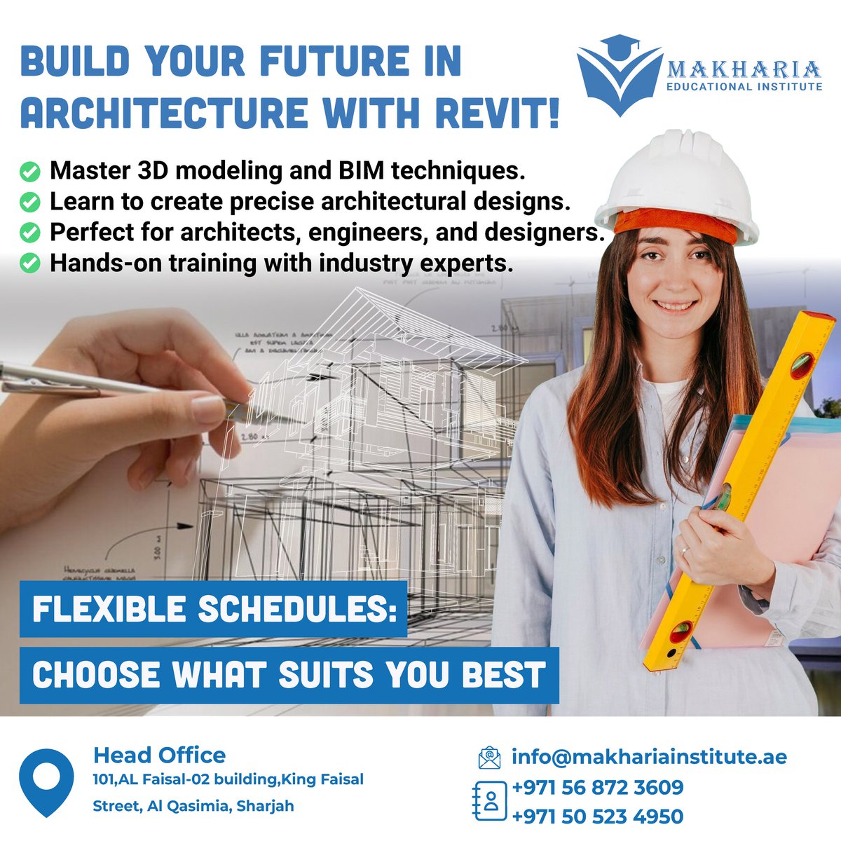 MakhariaEdu's tweet image. Master Revit for Architecture – +971 56 872 3609
Flexible Schedules: Choose what suits you best
#RevitTraining #BIMModeling #ArchitecturalVisualization #LearnRevit #BuildingDesign #3DModeling #DesignEngineering #ConstructionTechnology #ArchitectureCourse #SharjahTrainingInstitute
