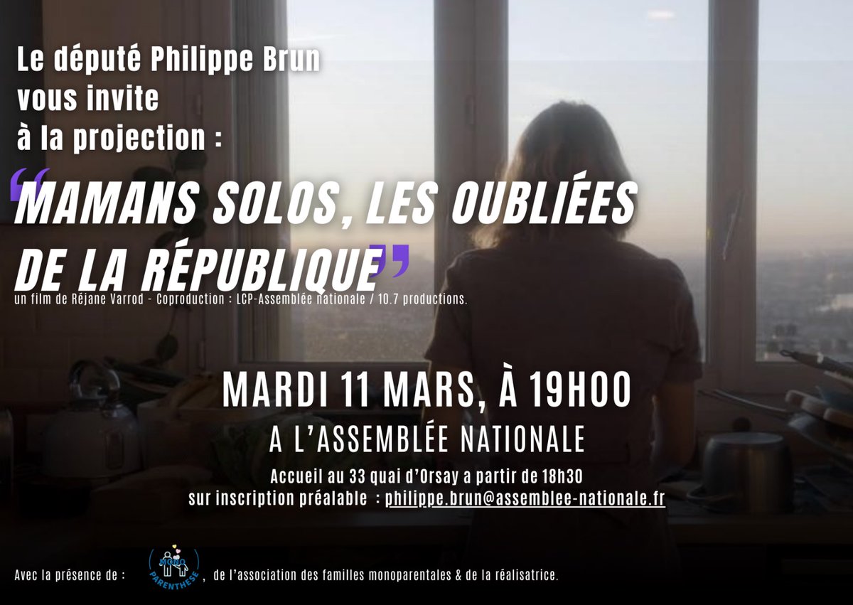 Philippe Brun (@p_brun) on Twitter photo Mardi prochain j'organise à l'Assemblée la projection de ce film sur les mamans solos.
Nous vous présenterons avec <a href="/cbrossel/">Colombe Brossel</a> nos dernières avancées sur la création d'un statut pour les familles monoparentales.
Inscriptions ⬇️ docs.google.com/forms/d/e/1FAI… Mardi prochain j'organise à l'Assemblée la projection de ce film sur les mamans solos.
Nous vous présenterons avec <a href="/cbrossel/">Colombe Brossel</a> nos dernières avancées sur la création d'un statut pour les familles monoparentales.
Inscriptions ⬇️ docs.google.com/forms/d/e/1FAI…