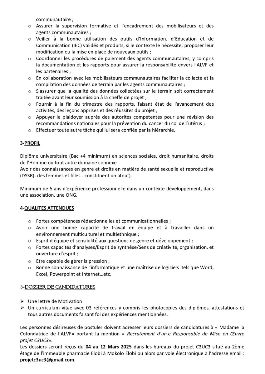 UN INTERIM, CA VOUS DIT?
De l'expérience en gestion opérationnelle des projets et des connaissances en  genre et droits en matière de santé sexuelle et reproductive? Cette offre est faite pour vous
Délai du dépôt des dossiers : 12/03/25
Les détails 👇
#recrutement #offredemploi