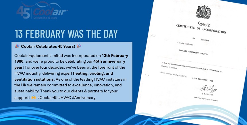 Coolair hit another milestone! #45years #Coolair45 #HVAC #Anniversary