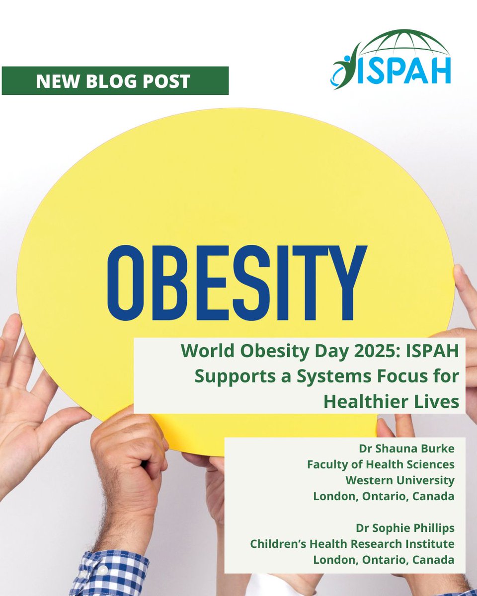 ISPAH's tweet image. π Tuesday March 4th is world obesity day
The day calls for global action by shifting the focus from the individual to the systems that are contributing to the growing rates of obesity worldwide.
Read the blog π buff.ly/Nr2X9v7