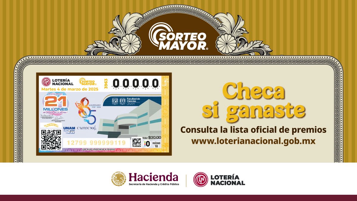 Revisa la lista completa de premios del Sorteo Mayor No. 3963