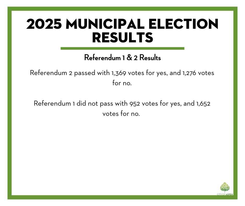 cityofaspen's tweet photo. City of Aspen unofficial results for 2025 municipal election announced. https://t.co/U4hPFd8qT2