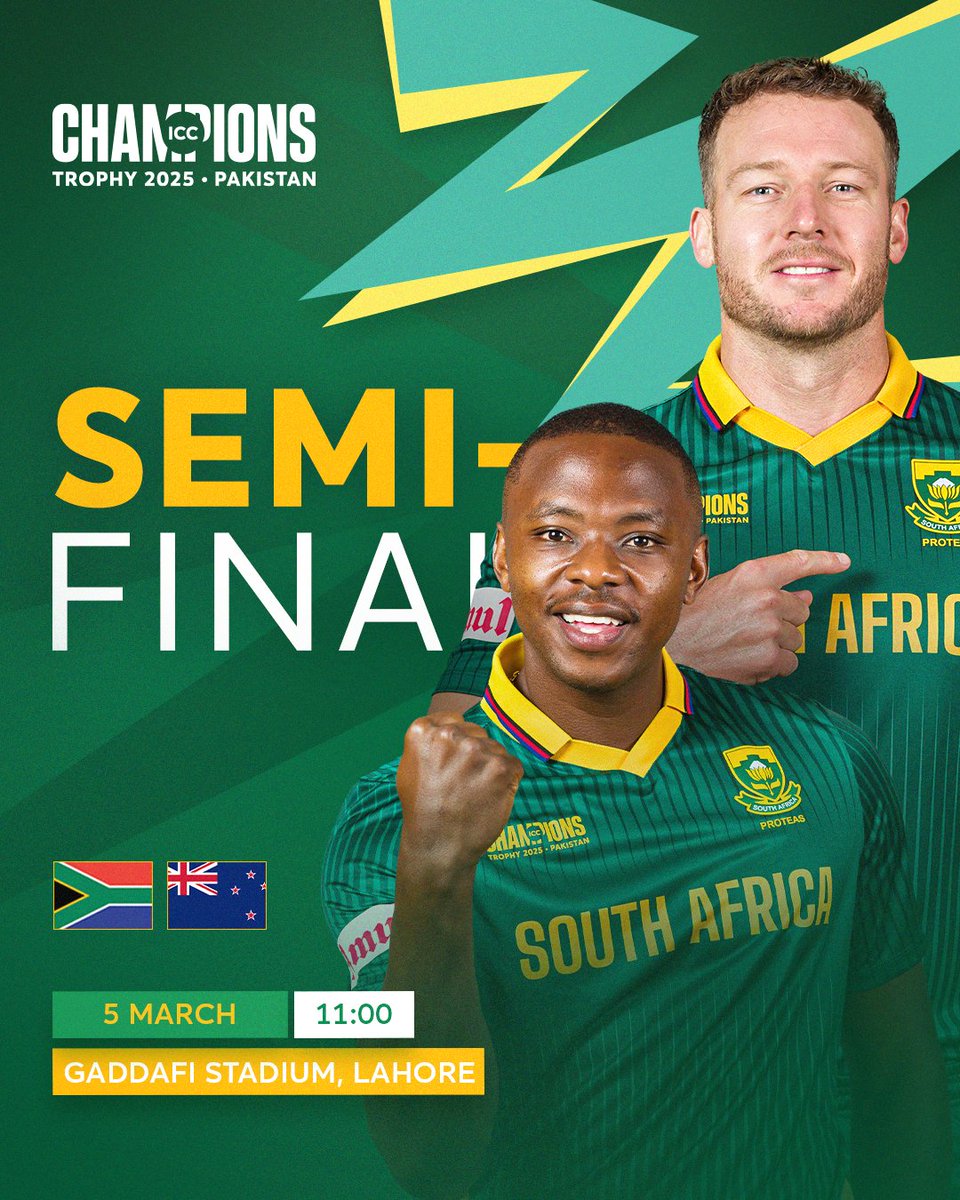 It is Matchday for Semi-Final 2 in the #ChampionsTrophy. It's now or never with everything to play for as our Proteas face New Zealand 🌎🏆🏏🇿🇦🔥. 

Catch all of the dramatic action, LIVE, on SuperSport 📺. 

#WozaNawe #BePartOfIt #ChampionsTrophy #NZLvSA