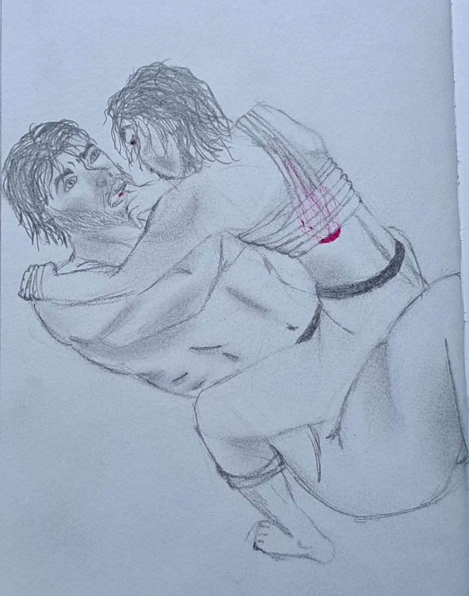 AryliaScry's tweet photo. Some fanart of the most recently dropped chapter of @ticketytocketti 's awesome fanfiction We're Lethal Liabilities 'Til We Die: https://t.co/3CAK4eA7LP

"He bit down." https://t.co/zfnHgoubnz