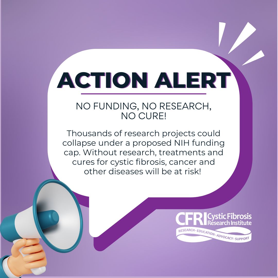 🚨NIH RESEARCH FUNDING AT RISK🚨 Without proper funding, labs will close, researchers will stop, and hope will be lost. CF treatments wouldn’t exist without research! Call &amp; Email your Representatives NOW, urge them to retract this policy (202) 224-3121 ujoin.co/campaigns/3612…