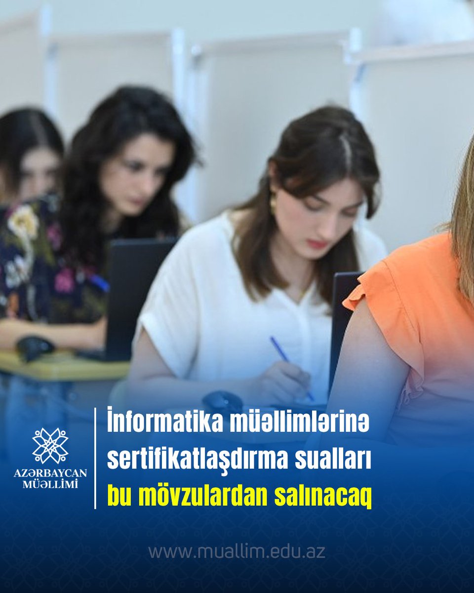 muallimeduaz's tweet image. İnformatika müəllimləri üçün sertifikatlaşdırma mövzularını təqdim edirik.

Ətraflı: muallim.edu.az/news/67c6c054b…

#AzərbaycanMüəllimi #İnformatika #Müəllim #Sertifikatlaşdırılma