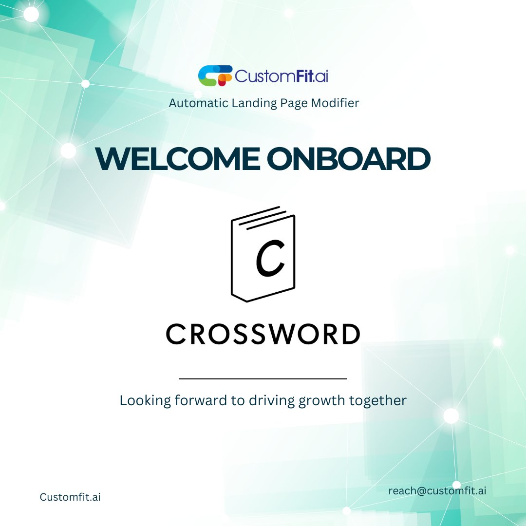 theashwin007's tweet image. Excited to welcome Crossword Bookstores to the CustomFit.ai family!

Bringing personalized &amp;amp; engaging book shopping online with website personalization &amp;amp; A/B testing.

Welcome aboard, @crossword_book ! 📚✨

#ABTesting #WebsitePersonalization #CustomFitAI #Crossword