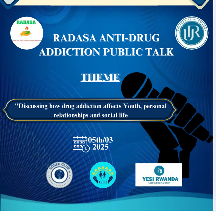 RADASA (@antidrug87) on Twitter photo Today RADASA is going to host Anti-Drugs Addiction Public talk in UR-REMERA Campus in Harvard Main Hall under the help of Center For Mental Health REMERA Campus.
We will be pleased to have <a href="/SoberClub1/">Sober Club official</a> , <a href="/Yesi_Rwanda/">Youths Empowerment Scholars Initiative Rwanda</a> and <a href="/HelpGth/">grown_to_help</a> during the event.
you are welcome all! Today RADASA is going to host Anti-Drugs Addiction Public talk in UR-REMERA Campus in Harvard Main Hall under the help of Center For Mental Health REMERA Campus.
We will be pleased to have <a href="/SoberClub1/">Sober Club official</a> , <a href="/Yesi_Rwanda/">Youths Empowerment Scholars Initiative Rwanda</a> and <a href="/HelpGth/">grown_to_help</a> during the event.
you are welcome all!