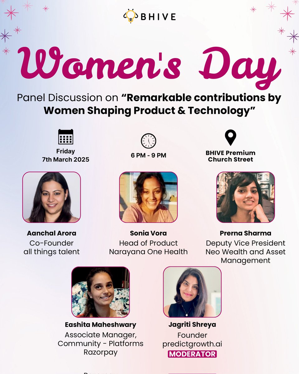 bhiveworkspace's tweet image. Let’s celebrate the driven &amp;amp; dedicated women who hustle hard, lead boldly, and inspire us all!

This Women’s Day, join us for an insightful panel discussion on “Remarkable Contributions by Women Shaping Product &amp;amp; Technology”.

Join us for an evening filled with Live Music,…